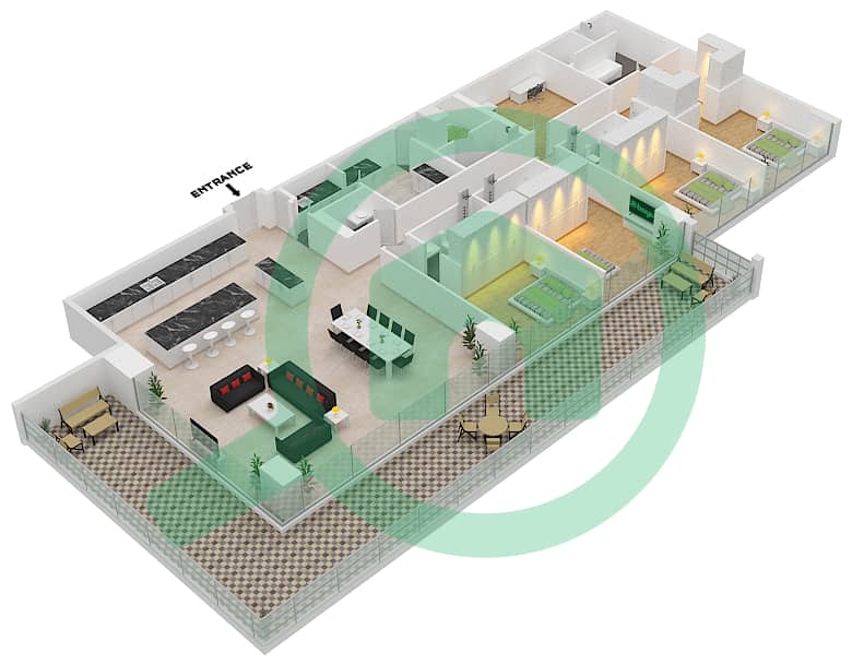 Сикс Сенсес Резиденсес - Пентхаус 4 Cпальни планировка Тип/мера C3/2 FLOOR 3 interactive3D