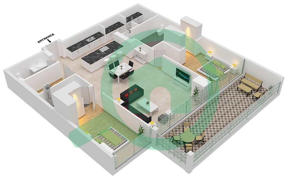 六善公寓 - 2 卧室顶楼公寓类型／单位A1/1 FLOOR 4戶型图 interactive3D