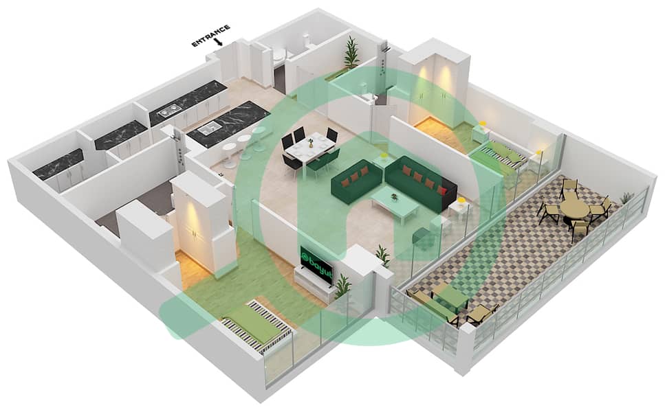六善公寓 - 2 卧室顶楼公寓类型／单位A1/2 FLOOR 4戶型图 interactive3D