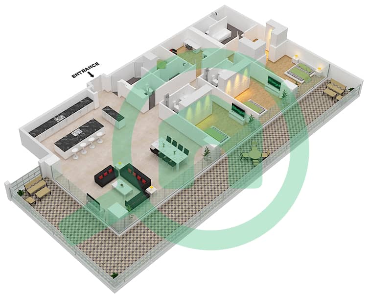 六善公寓 - 3 卧室顶楼公寓类型／单位B3/3 FLOOR 4戶型图 interactive3D