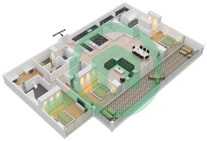 المخططات الطابقية لتصميم النموذج / الوحدة B1/1 FLOOR 5 بنتهاوس 3 غرف نوم - سيكس سينسيز ريزيدنس interactive3D