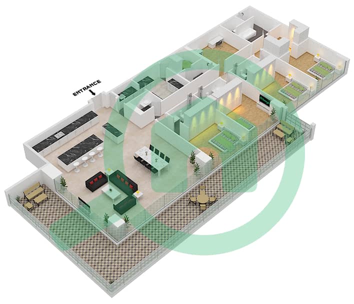Сикс Сенсес Резиденсес - Пентхаус 4 Cпальни планировка Тип/мера B1/2 FLOOR 5 interactive3D