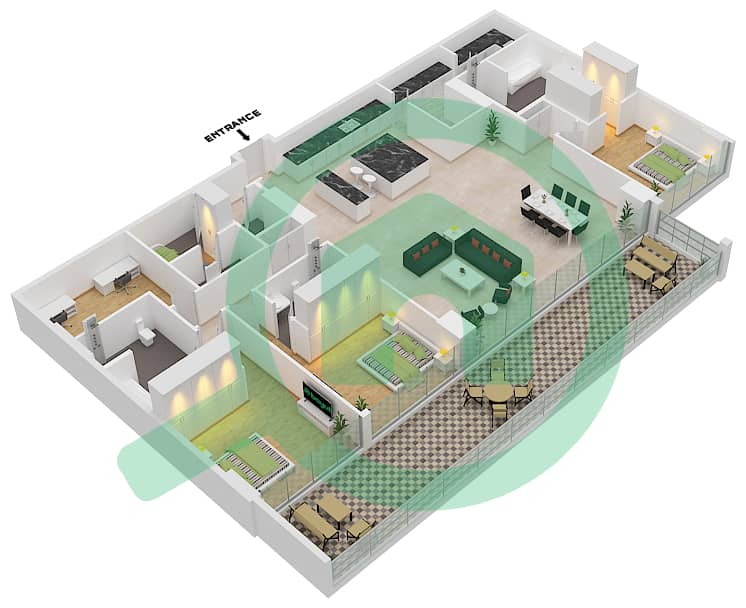 المخططات الطابقية لتصميم النموذج / الوحدة B1/1 FLOOR 6 بنتهاوس 3 غرف نوم - سيكس سينسيز ريزيدنس interactive3D