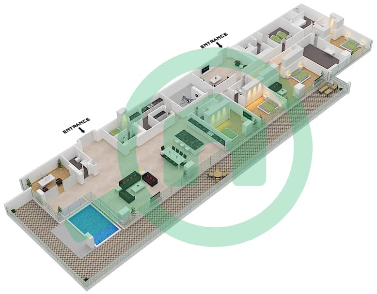 المخططات الطابقية لتصميم النموذج / الوحدة D1/2 FLOOR 7 بنتهاوس 4 غرف نوم - سيكس سينسيز ريزيدنس interactive3D