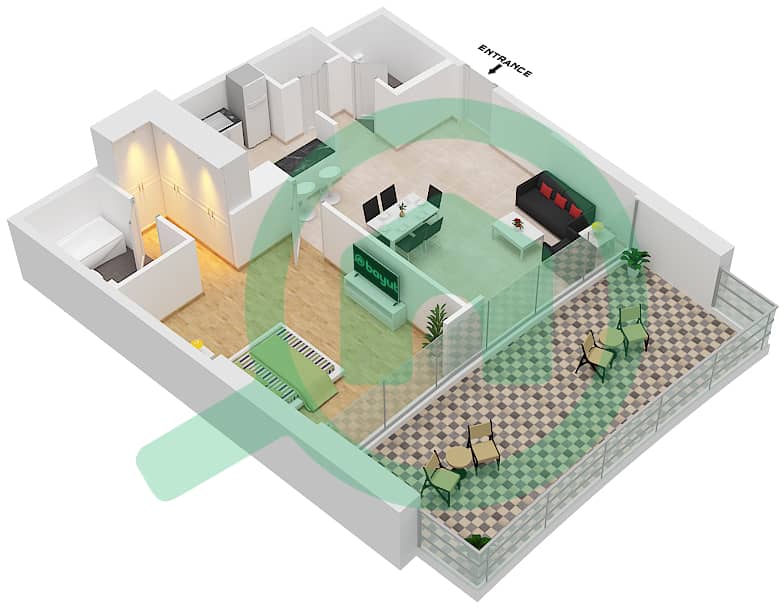 贵族大厦 - 1 卧室公寓单位01戶型图 interactive3D