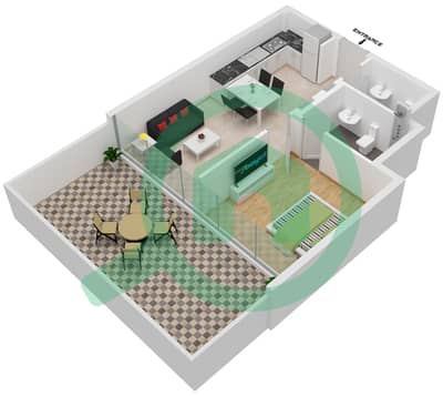 Азизи Ривьера 26 - Апартамент 1 Спальня планировка Единица измерения 01 1ST FLOOR