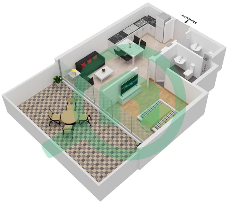 阿齐兹里维埃拉26号楼 - 1 卧室公寓单位01 1ST FLOOR戶型图 1st Floor interactive3D