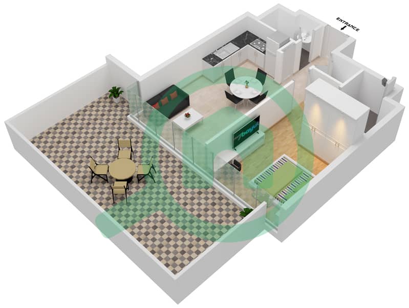 المخططات الطابقية لتصميم الوحدة 17 1ST FLOOR شقة 1 غرفة نوم - عزيزي ريفييرا 26 1st Floor interactive3D