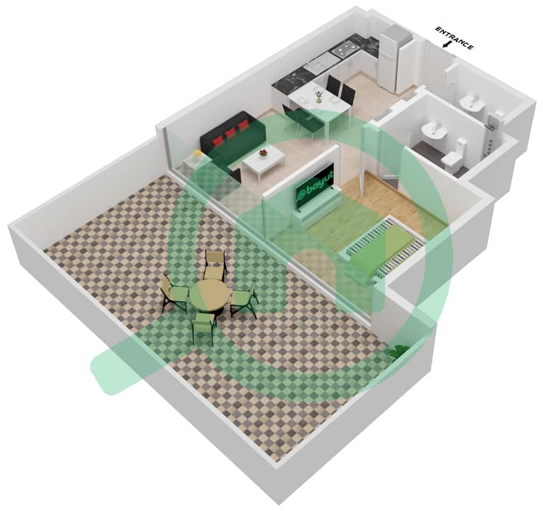 المخططات الطابقية لتصميم الوحدة 18 1ST FLOOR شقة 1 غرفة نوم - عزيزي ريفييرا 26 1st Floor interactive3D