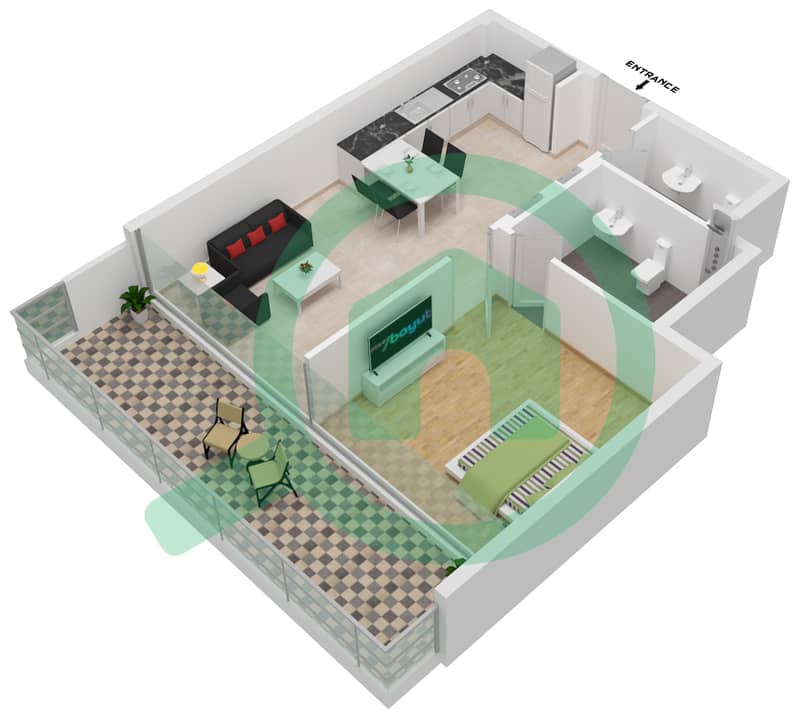 阿齐兹里维埃拉26号楼 - 1 卧室公寓单位01 2ND FLOOR戶型图 2nd Floor interactive3D