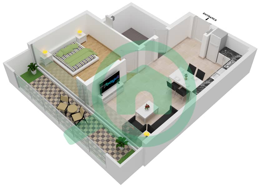 المخططات الطابقية لتصميم الوحدة 02 2ND FLOOR شقة 1 غرفة نوم - عزيزي ريفييرا 26 2nd Floor interactive3D