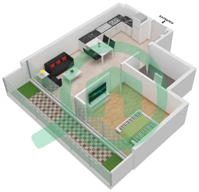 Азизи Ривьера 26 - Апартамент 1 Спальня планировка Единица измерения 03 2ND FLOOR