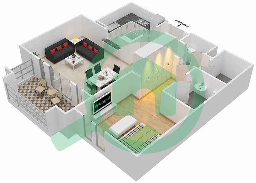 المخططات الطابقية لتصميم الوحدة 1 FLOOR 1-4 شقة 1 غرفة نوم - مسکة 2 Floor 1-4 interactive3D
