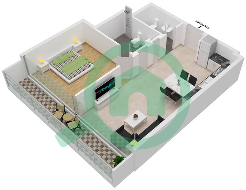 阿齐兹里维埃拉26号楼 - 1 卧室公寓单位04 2ND FLOOR戶型图 2nd Floor interactive3D