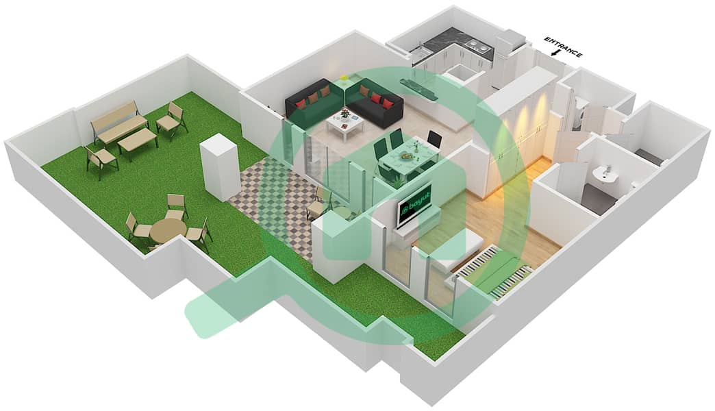 المخططات الطابقية لتصميم الوحدة 1 GROUND FLOOR شقة 1 غرفة نوم - مسکة 2 Ground Floor interactive3D