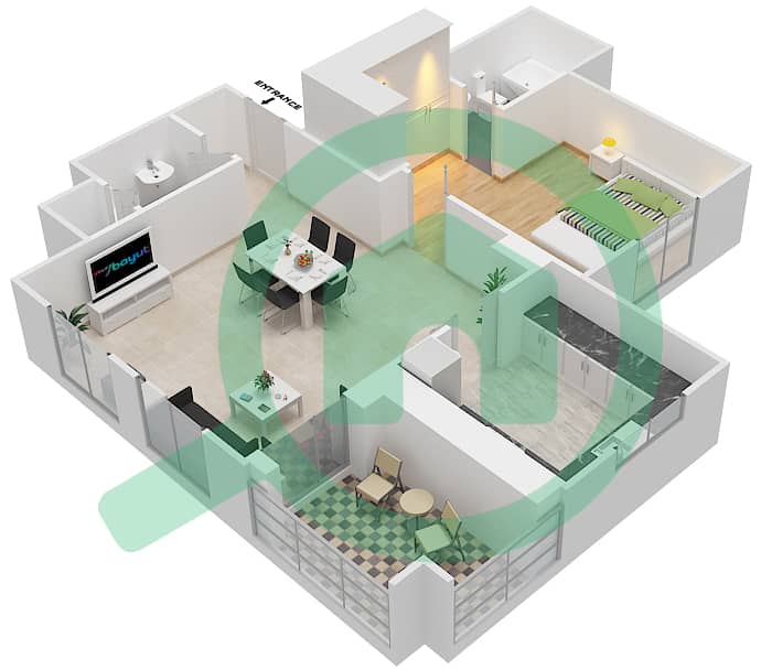 المخططات الطابقية لتصميم الوحدة 2 FLOOR 1-4 شقة 1 غرفة نوم - مسکة 2 Floor 1-4 interactive3D
