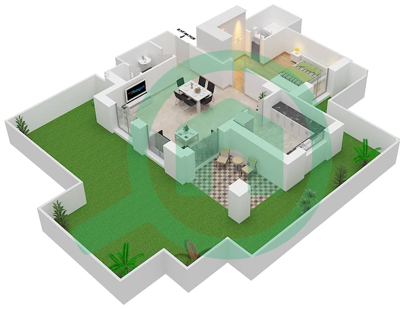 المخططات الطابقية لتصميم الوحدة 2 GROUND FLOOR شقة 1 غرفة نوم - مسکة 2 Ground Floor interactive3D