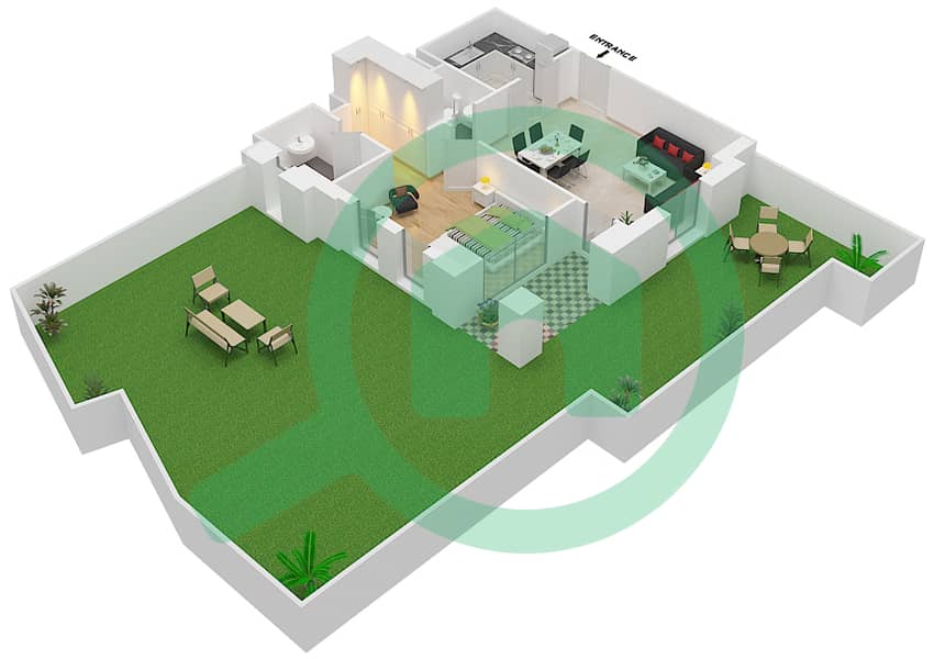 المخططات الطابقية لتصميم الوحدة 3 GROUND FLOOR شقة 1 غرفة نوم - مسکة 2 Ground Floor interactive3D