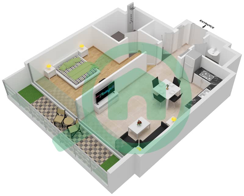 阿齐兹里维埃拉26号楼 - 1 卧室公寓单位05 2ND FLOOR戶型图 2nd Floor interactive3D