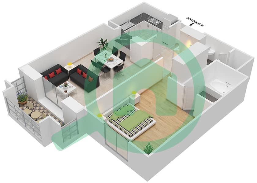 Миска 2 - Апартамент 1 Спальня планировка Единица измерения 7 FLOOR 1-4 Floor 1-4 interactive3D