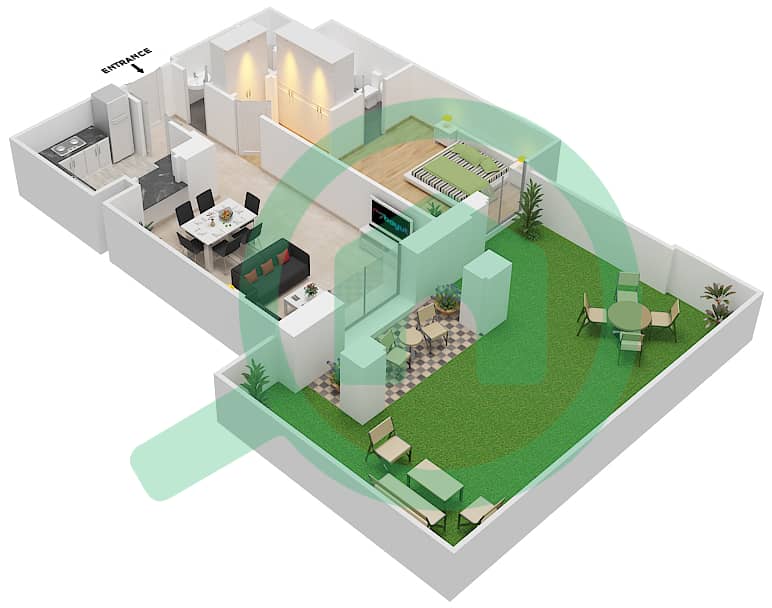 المخططات الطابقية لتصميم الوحدة 7 GROUND FLOOR شقة 1 غرفة نوم - مسکة 2 Ground Floor interactive3D