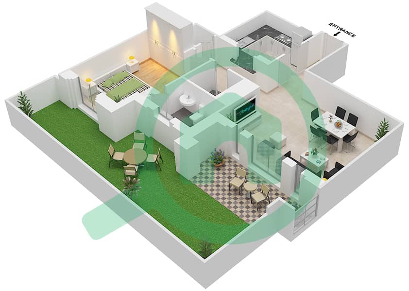 المخططات الطابقية لتصميم الوحدة 9 GROUND FLOOR شقة 1 غرفة نوم - مسکة 2 Ground Floor interactive3D