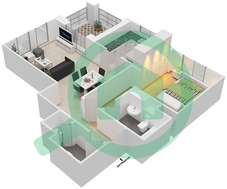 المخططات الطابقية لتصميم الوحدة 10 FLOOR 1-3 شقة 1 غرفة نوم - مسکة 2 Floor 1-3 interactive3D
