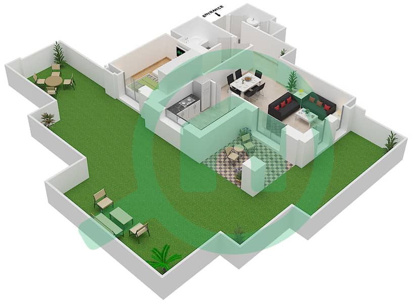 المخططات الطابقية لتصميم الوحدة 10 GROUND FLOOR شقة 1 غرفة نوم - مسکة 2 Ground Floor interactive3D