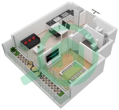 المخططات الطابقية لتصميم الوحدة 31 2ND FLOOR شقة 1 غرفة نوم - عزيزي ريفييرا 26