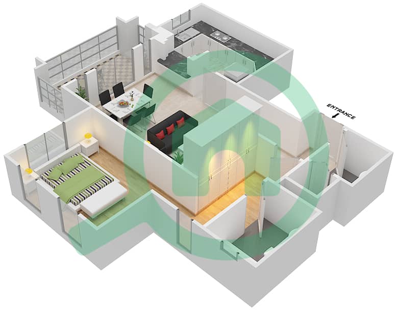 المخططات الطابقية لتصميم الوحدة 11 FLOOR 1-3 شقة 1 غرفة نوم - مسکة 2 Floor 1-3 interactive3D