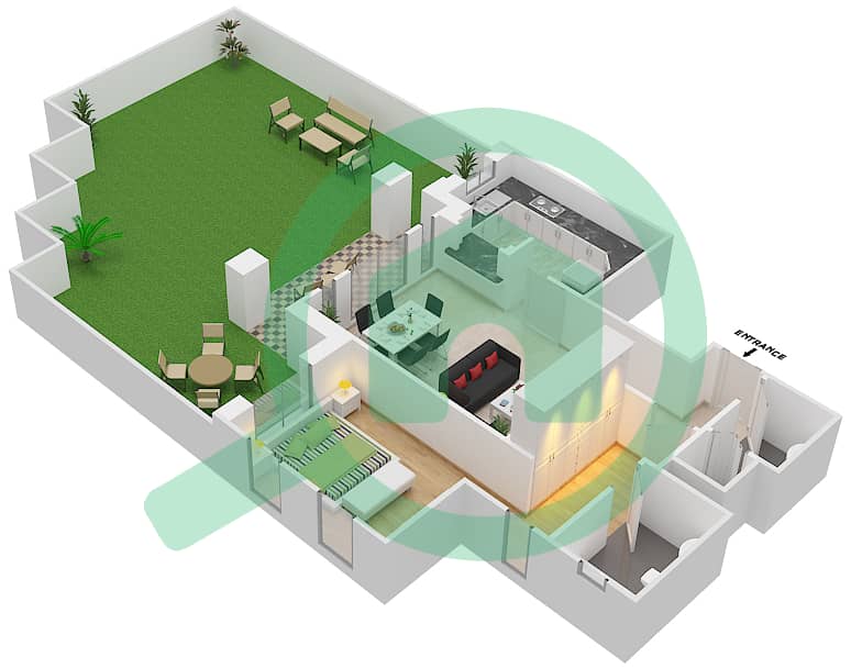 المخططات الطابقية لتصميم الوحدة 11 GROUND FLOOR شقة 1 غرفة نوم - مسکة 2 Ground Floor interactive3D