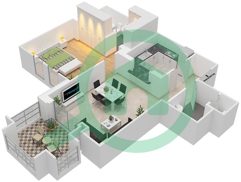 Миска 2 - Апартамент 1 Спальня планировка Единица измерения 12 FLOOR 1-3 Floor 1-3 interactive3D