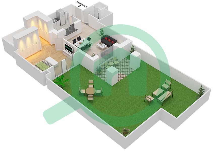 المخططات الطابقية لتصميم الوحدة 12 GROUND FLOOR شقة 1 غرفة نوم - مسکة 2 Ground Floor interactive3D