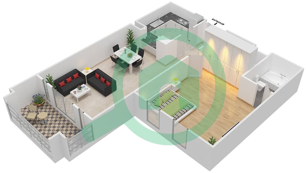 المخططات الطابقية لتصميم الوحدة 13 FLOOR 1-3 شقة 1 غرفة نوم - مسکة 2 Floor 1-3 interactive3D