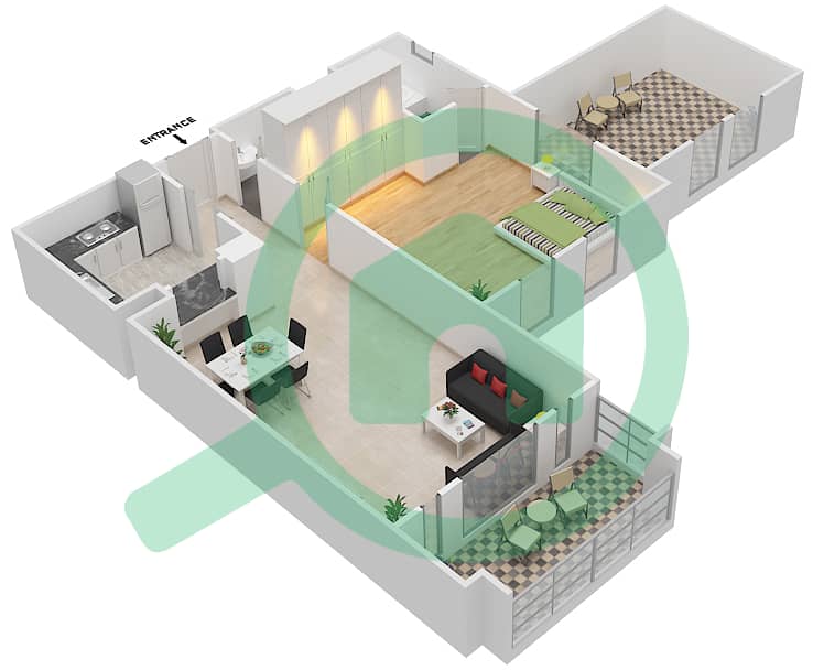 المخططات الطابقية لتصميم الوحدة 13 FLOOR 4 شقة 1 غرفة نوم - مسکة 2 Floor 4 interactive3D