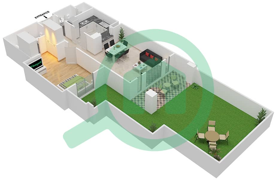 المخططات الطابقية لتصميم الوحدة 14 GROUND FLOOR شقة 1 غرفة نوم - مسکة 2 Ground Floor interactive3D