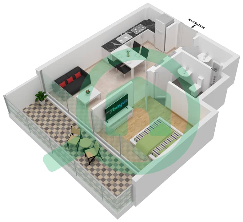 阿齐兹里维埃拉26号楼 - 1 卧室公寓单位01 3-8 FLOOR戶型图 3-8 Floor interactive3D