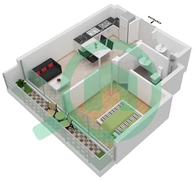 Азизи Ривьера 26 - Апартамент 1 Спальня планировка Единица измерения 31 3-8 FLOOR