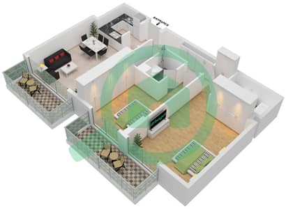 المخططات الطابقية لتصميم النموذج A شقة 2 غرفة نوم - بلاتينوم ريزيدنسز 2