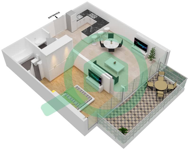 Hameni Residence - 1 Bedroom Apartment Type A Floor plan interactive3D