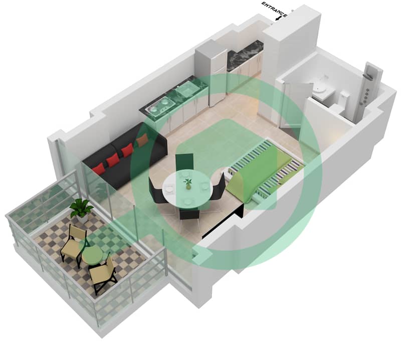 Hameni Residence - Studio Apartment Type A Floor plan interactive3D
