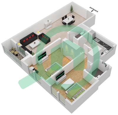 المخططات الطابقية لتصميم الوحدة 01 شقة 2 غرفة نوم - JR ريزيدنس 5