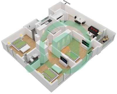 JR 5 号楼 - 3 卧室公寓单位02戶型图