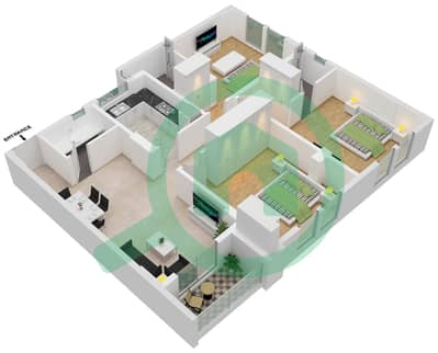 المخططات الطابقية لتصميم الوحدة 03 شقة 3 غرف نوم - JR ريزيدنس 5