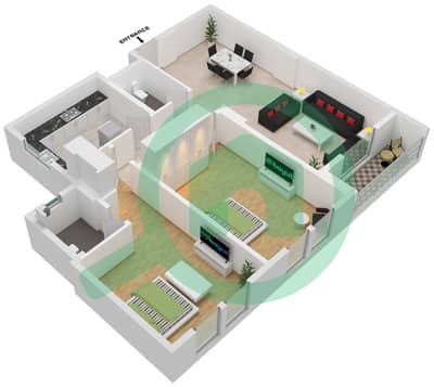 المخططات الطابقية لتصميم الوحدة 04 شقة 2 غرفة نوم - JR ريزيدنس 5