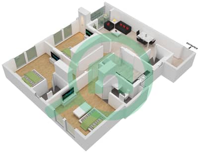 المخططات الطابقية لتصميم الوحدة 08 شقة 3 غرف نوم - JR ريزيدنس 5