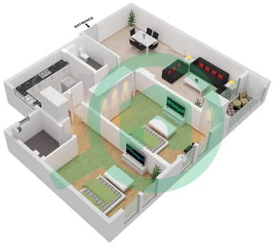 المخططات الطابقية لتصميم الوحدة 05 شقة 2 غرفة نوم - JR ريزيدنس 5