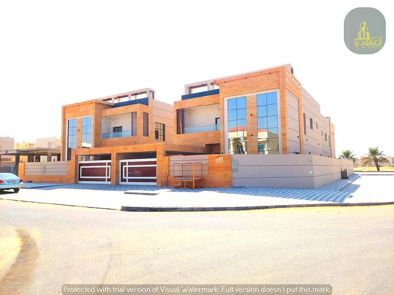 Villa for sale, corner of two streets, with a modern design and luxurious finishes, super deluxe, in a privileged location on Sheikh Mohammed Bin Zaye