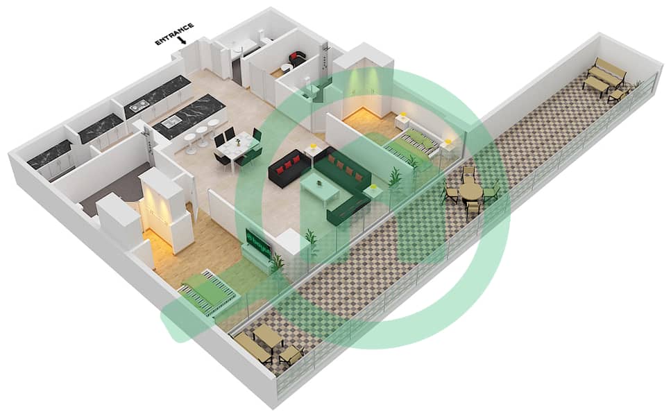 六善公寓 - 2 卧室顶楼公寓类型／单位A1/04 FLOOR 7戶型图 interactive3D