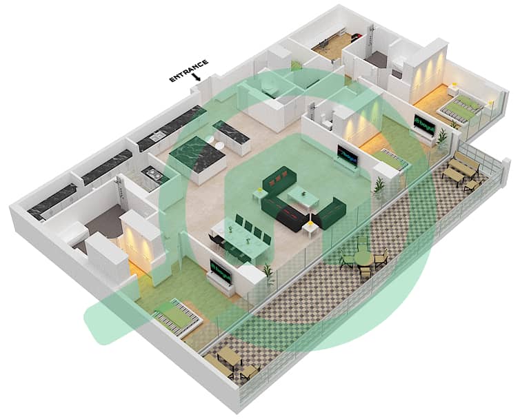 六善公寓 - 3 卧室顶楼公寓类型／单位B1/02 FLOOR 8戶型图 interactive3D